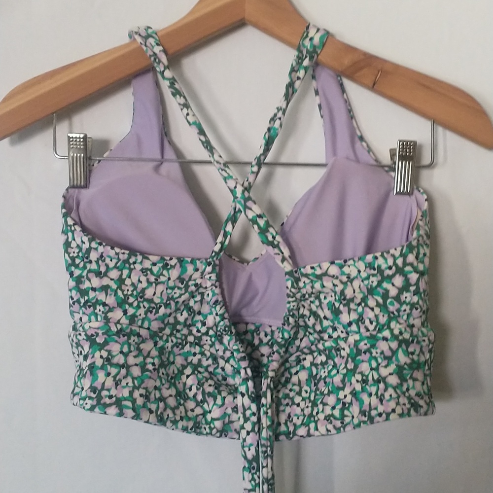Athleta Swim Top Floral Cross-Back Crop Top in Green and Lavender Medium - Picture 4 of 4